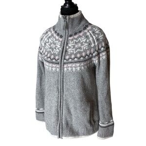 SUNICE STORMPACK Grey Fairisle Knit Zip Up Wool Ski Zipper Pocket Size Small